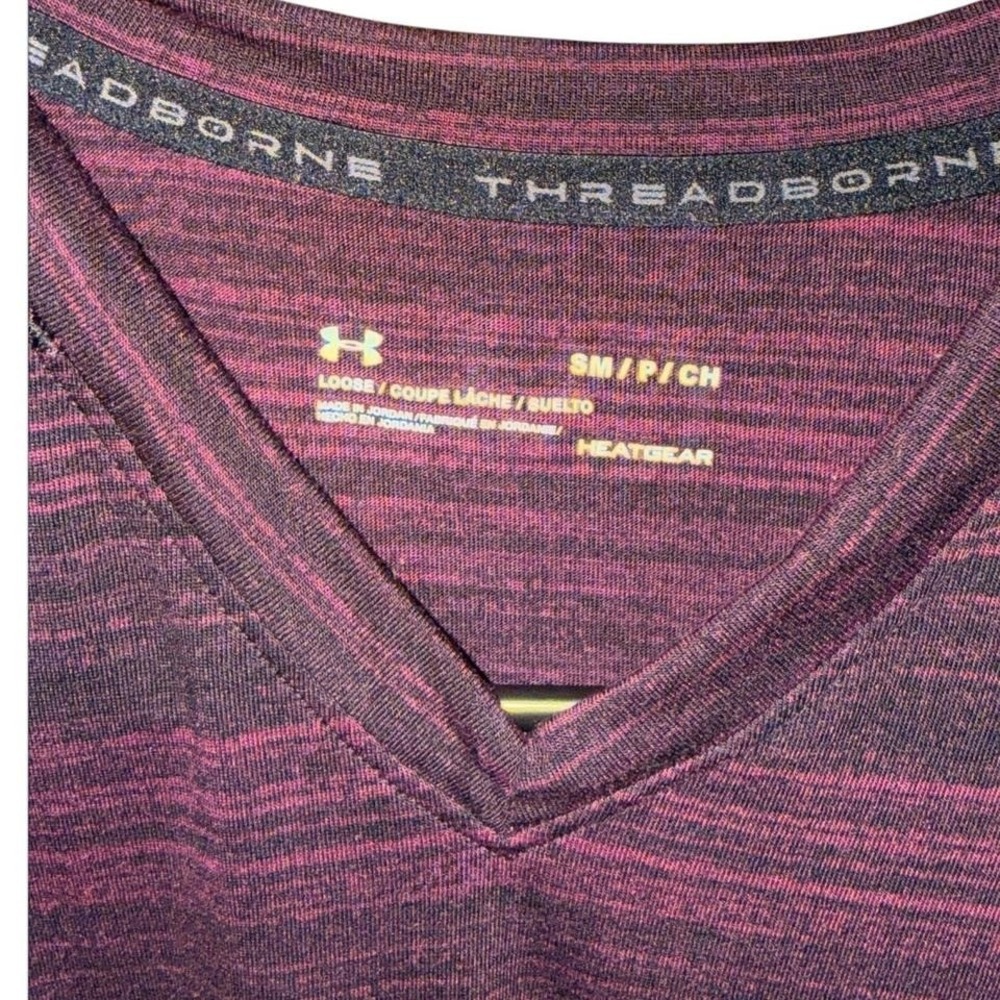 Under Armour Threadborne HeatGear Tee – Men's S – Maroon/Purple Stripe - Picture 2 of 3